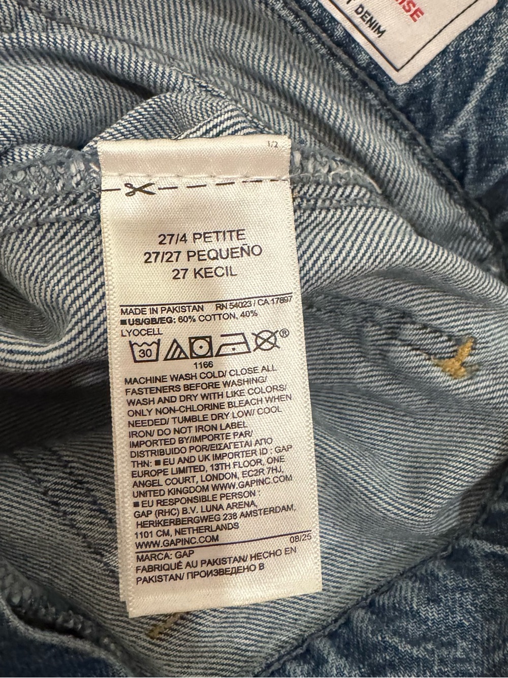 GAP Baggy Mid Rise Wide-Leg Sailor style Denim Jeans in Light Blue, Size 4P/27 - Picture 7 of 7
